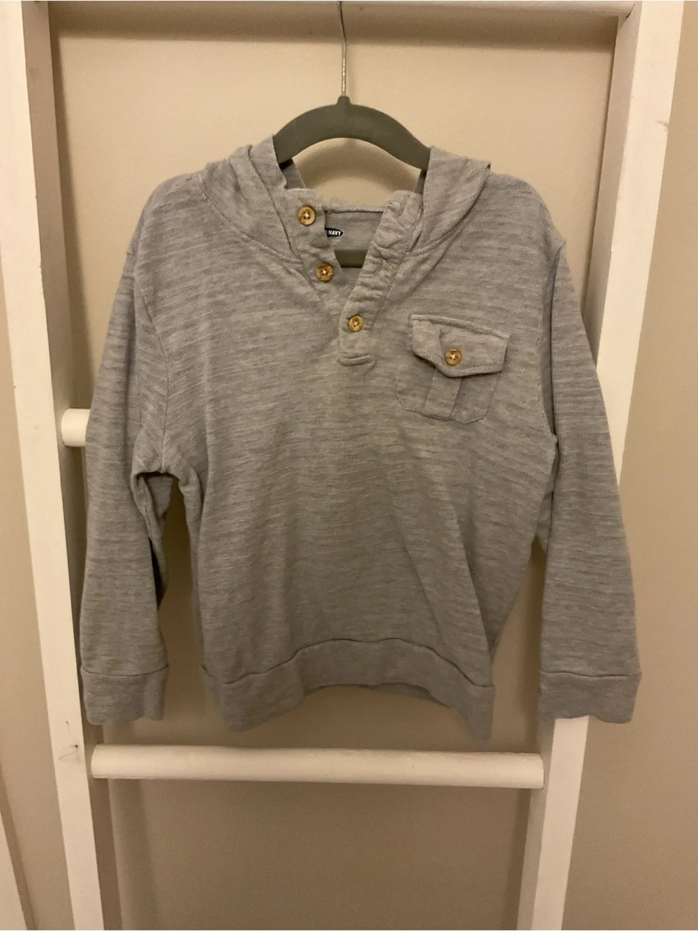 Old Navy Light Gray Kids Hooded Henley Sweatshirt